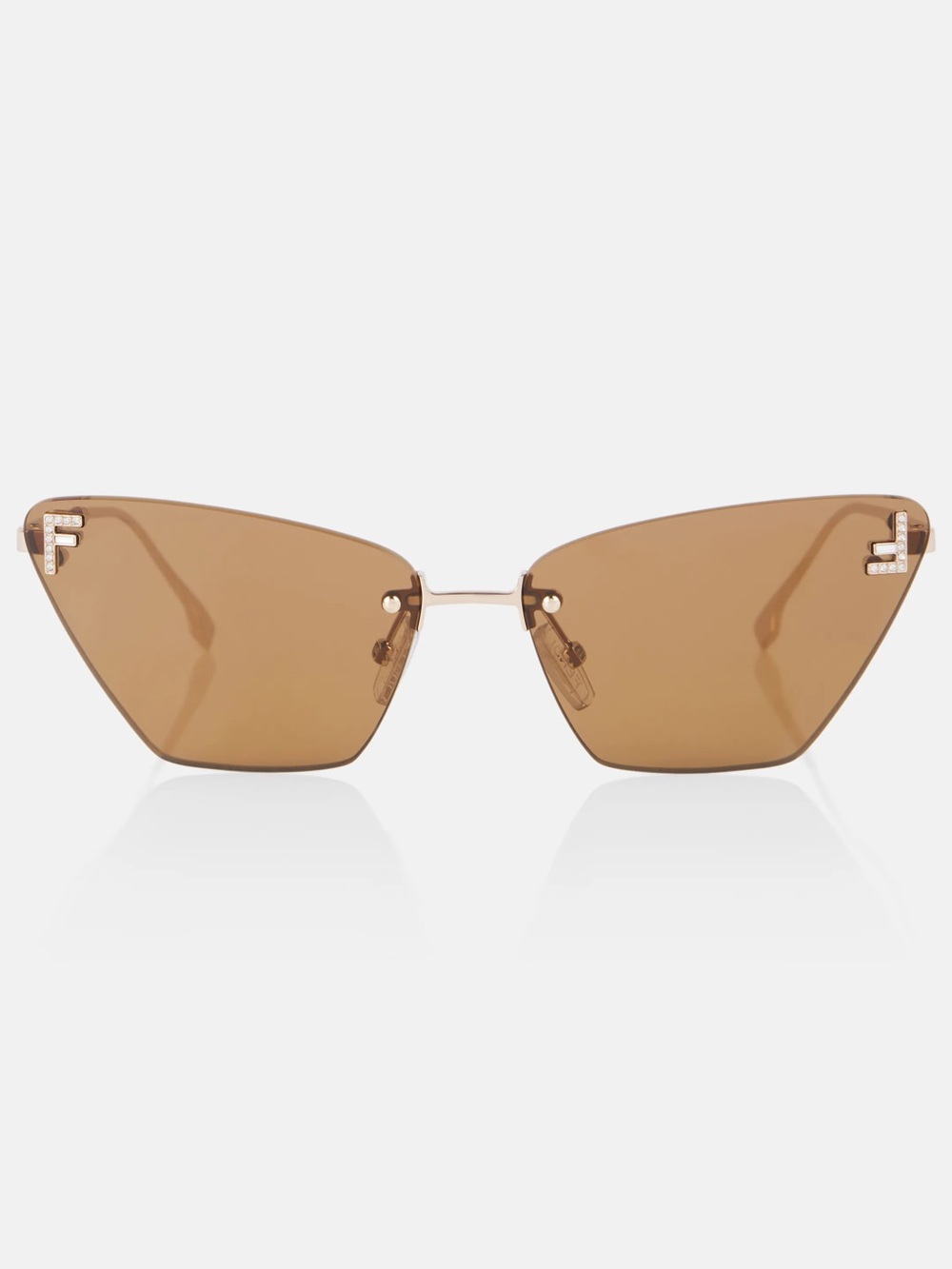 Fendi Rimless Cat-Eye Sunglasses in Brown with Gold Logo